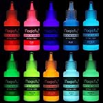 Magicfly Glow in The Dark Paint, 10 Colors Glow Acrylic Paint Set (20 ml/0.7 oz) for Halloween Decorations, Extra Bright & Non-toxic, Perfect for Indoor and Outdoor Use