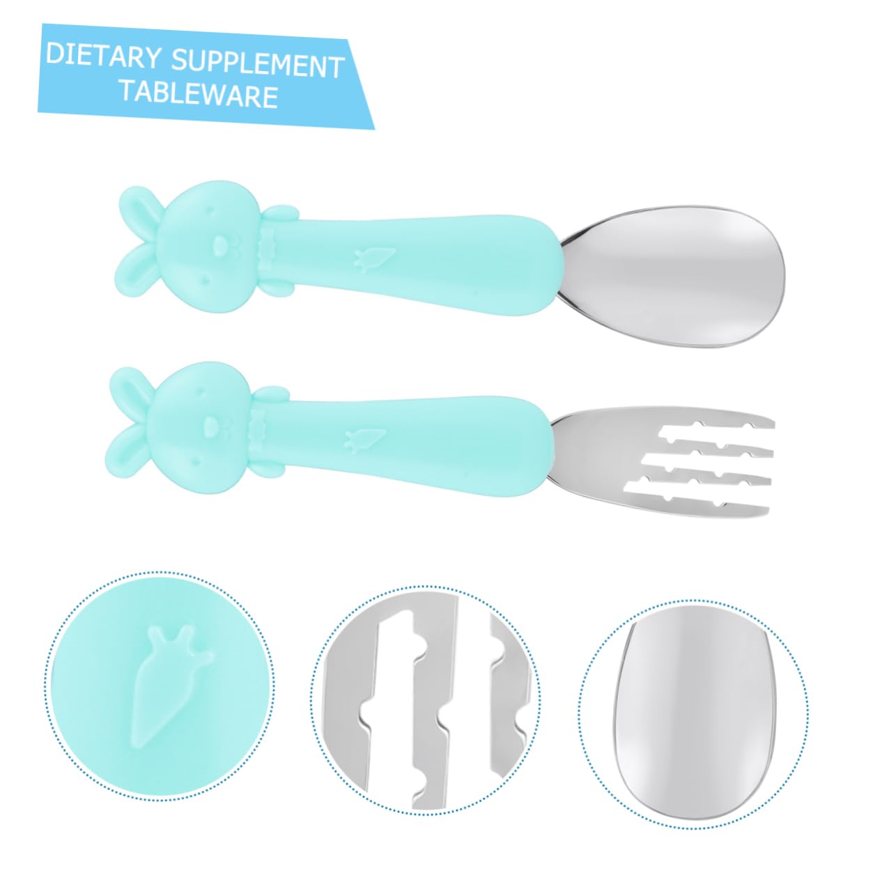 GALPADA 1 Set Fork Spoon for Cartoon Short Handle Feeding Tools Blue Non Slip Design for for Supplementary Food Tableware Smooth and Safe for Little Hands