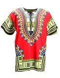 KlubKool Dashiki Shirt Tribal African Caftan Boho Unisex Top Shirt (Red,Medium)