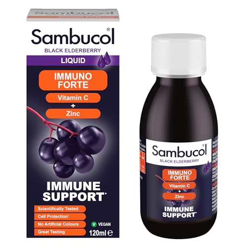 Sambucol Natural Black Elderberry Immuno Forte Vitamin C Zinc Immune Support Supplement Liquid Syrup 120 ml (Pack of 1)