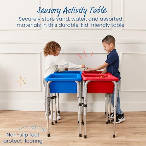 Image of ECR4Kids 4-Station Sand and Water Adjustable Play Table, Sensory Bins, Blue /Red