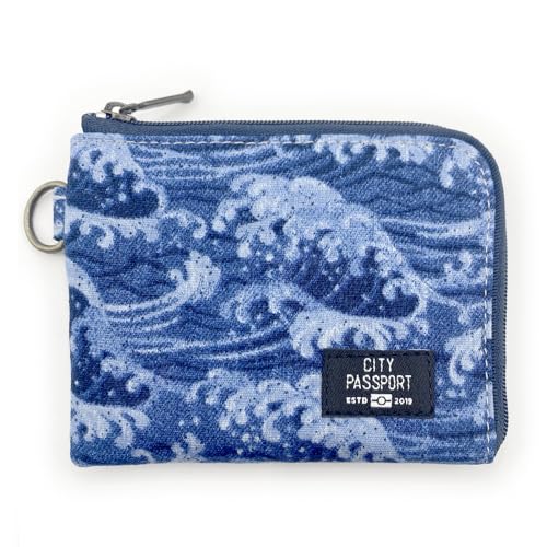 Portable, Foldable, and Lightweight Zipper Case for Cards, ID, Money Multi Storage Travel Organizer (Japanese Pattern Blue)