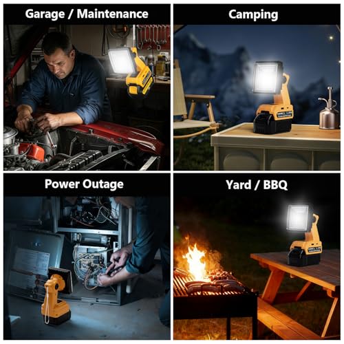 Image of DTEZTECH LED Work Light for Dewalt 20V Max Battery, 25W 1500LM Portable Cordless Work Light with 90 Pivoting Head, USB-A & USB-C Charging Ports for Jobsite, Workshop, Camping & Emergency (Tool Only)