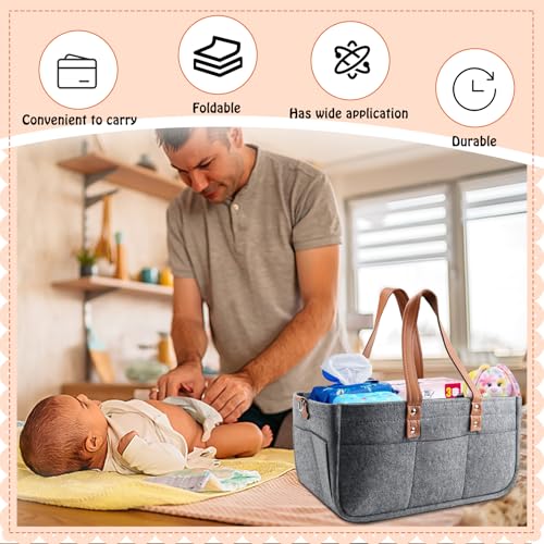 NCTNCX Filztasche groß 38 x 23 x 18 cm mit herausnehmbaren Fächern für Reisen im Freien Picknick Einkaufen Lagerung (Grau)