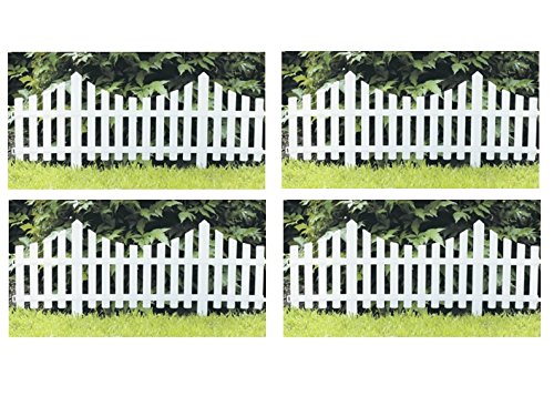 Set of 4 White Picket Fence Wood Effect Plastic Edging Flexi Garden Flower Bed Lawn Fence 60cm
