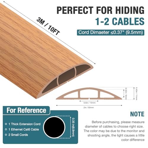 Image of Floor Cord Cover, Cable Protector, 0.63W x 0.31H inches, Wire Cover for Extension Cords, Floor Cable Covers Prevent Cable Trips (Brown Wood, 50-10 Feet)