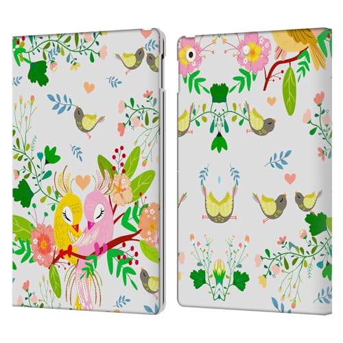 Étui en Cuir Premium Haroulita Oiseaux Amoureux Multifleurs pour iPad 10.2 2019-2021