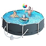 10 Fuß x 29 Zoll Rundes Oberirdisches Pool-Set, Metallrahmen-Außenpool Mit 220-V-Filterpumpe Und Bodentuch, Verschleißfest Und Sonnenschutz