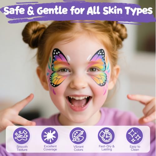 Face Painting Kit for Kids, 12 Colors Oil-Based Face Paint with 2 Brushes, Non-Toxic Halloween Makeup Kit, Professional Face Body Paint for Halloween, Parties, Carnival, School Events - image 3