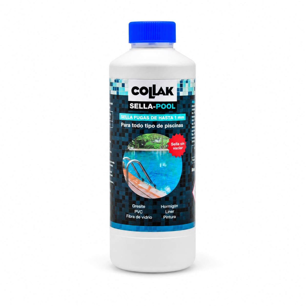Collak Sigillante per perdite per piscina Seala-Pool 1L - Ripara crepe senza vuoto - Compatibile con Liner, Calcestruzzo, PVC, Fibra, SPA, Serbatoi e Tubi - Uso professionale e domestico
