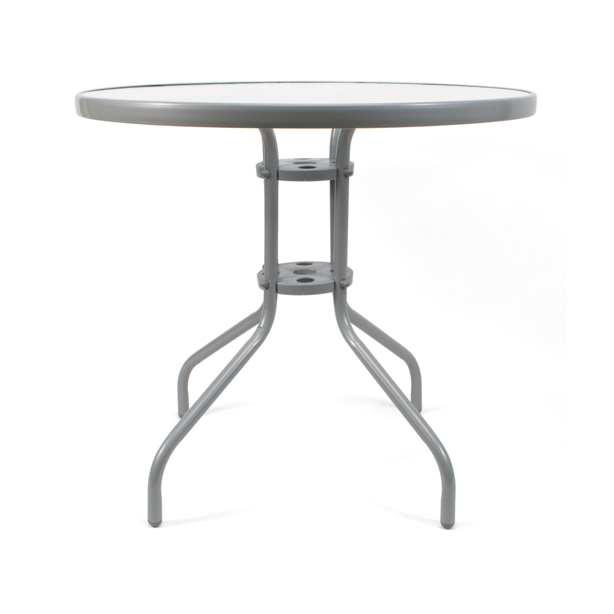 THE SECRET HOME - Mesa Redonda de Metal con Base de Cristal Texturizado - Alto. 70 cm x Ø80 cm - Mesa para Jardín, Terraza, Patio o Balcón (Gris - Ø80 cm)