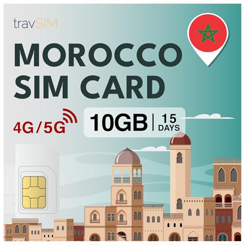 travSIM Tarjeta SIM Marruecos | 15 días – 10GB de Datos | Datos de Alta Velocidad 5G/4G | Acceso Ilimitado a Google, Facebook, Whatsapp, Instagram y más