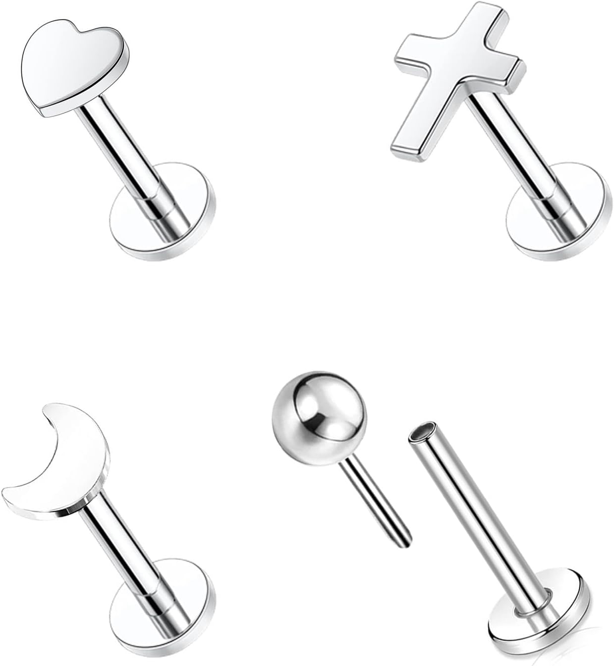 4pcs Set G23 Titanium 16G Press Fit Threadless Push Pop Top 4mm Flat Back Piercing Lip Stud Earring Labret Monroe Lip Ring Tragus Cartilage Earring Stud Barlehgth 6mm/8mm/10mm/12mm