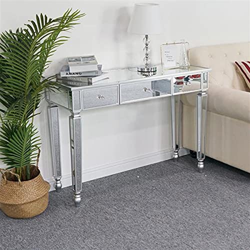 Nallbeirraa 0639 Mirrored Console Table With 3 Drawers, Glass Console Table Makeup Vanity Dressing Table, Modern Sofa Table Silver Console Table thumb #2