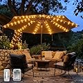 Patio Umbrella Lights Cordless 120 LED Table Umbrella Lights with Remote Control Battery Operated Waterproof Parasol String Lights for 7-11 Feet Outdoor Backyard Beach Umbrella Décor (Warm White)