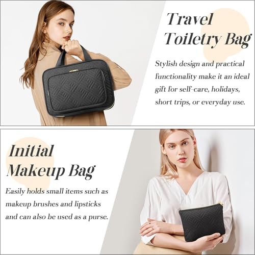 Image of Personalized Gifts for Women, Initial Toiletry Bag Hanging Travel Organizer & Makeup Cosmetic Bag with Embroidery Letter Teacher Appreciation Gift Birthday Mothers Day Gifts for Mom Wife Friend Sister