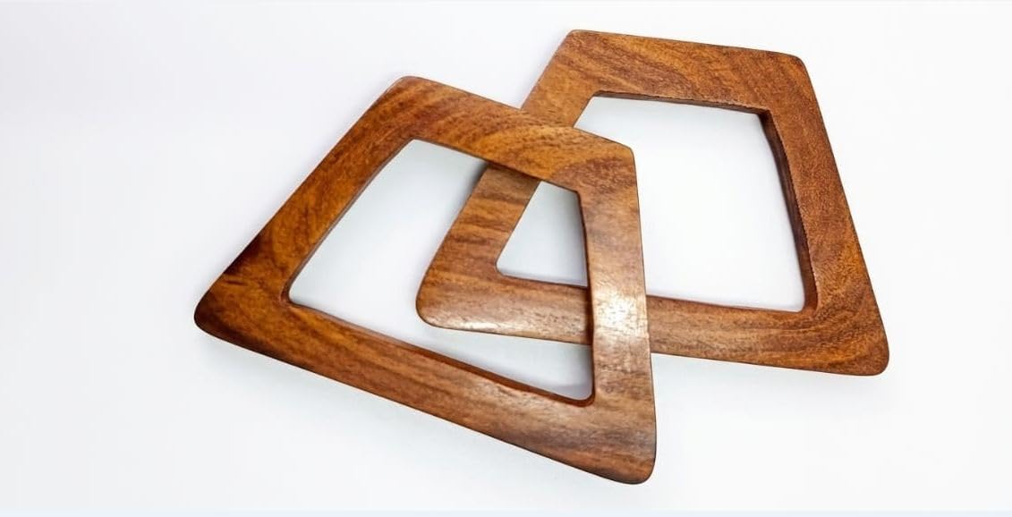 TrendNtrade Wooden Trapezoid Shape Handle 1 Pair for Macrame Purse, Bag, & Crafts Natural sheesham 6X4INCH-image-21