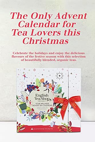 English Tea Shop Organic Book Style White Advent Calendar - 25 Loose Leaf Tea Pyramid Bags - 13 Different Flavours., 50 g, U058977