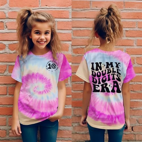 Image of IZYJOY in My Double Digits Era Shirts Girls 10th Birthday T-Shirts 10 Years Old Birthday Party Short Sleeve Summer Tee Tops