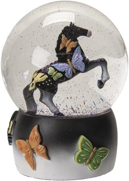 Ebros Gift Trail of Painted Ponies Western Metamorphosis Mariposas, Caballo de Belleza Negro, Globo de Agua con Brillantina de 5.25 pulgadas de