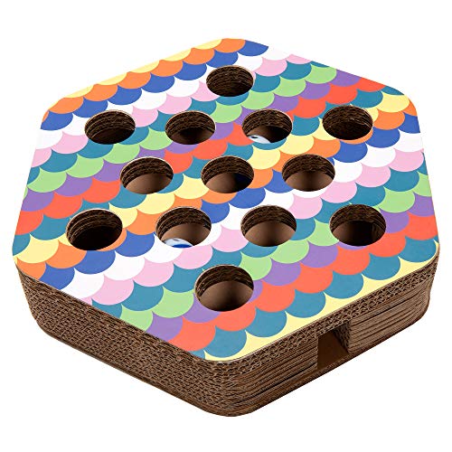 Image of Furhaven Pet Furniture for Cats and Kittens - Tiger Tough Hexagon Corrugated Cat Scratcher Interactive Busy Box Pet Toy with Catnip, Rainbow Scales, One Size