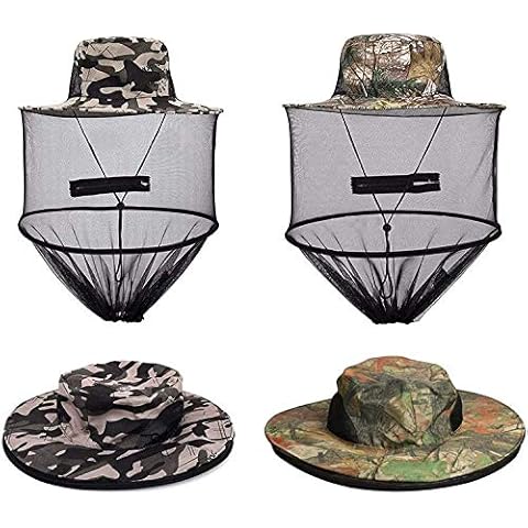 VIPITH 2 Pack Head Net Hat, Sun Hat Bucket Hat Fishing Hat with Hidden Net Mesh for Outdoor Lover Fishing Hiking Gardening Beekeeping Men or Women ArmyGreen Cover