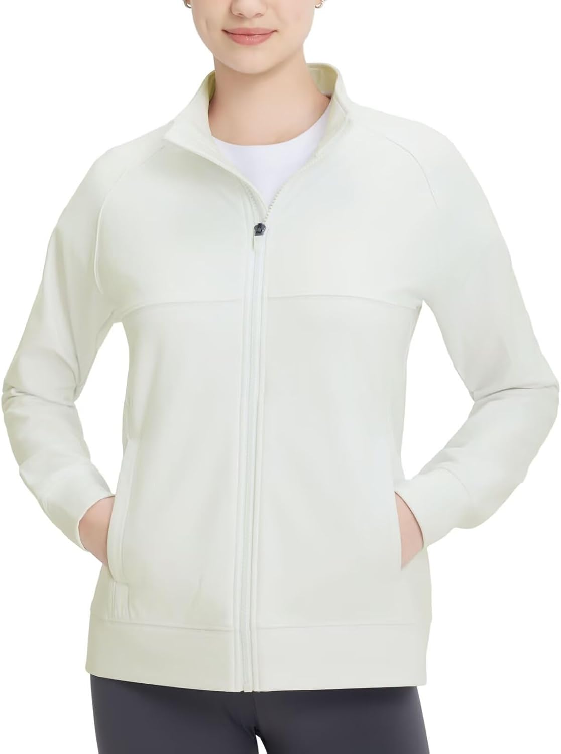 M MAELREG Fleece Lined Jacket Women Mock Neck Performance Water-Resistant Lightweight Stretch Athletic Jackets with Pockets