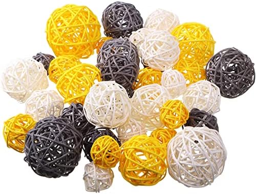 36 Pcs Wicker Rattan Balls Decorative Balls for Centerpiece Bowls Orbs Vase Fillers for Christmas Xmas Craft, Wedding Party, Potpourri Decoration, 4 Sizes (White, Dark Gray, Brown, Black)
