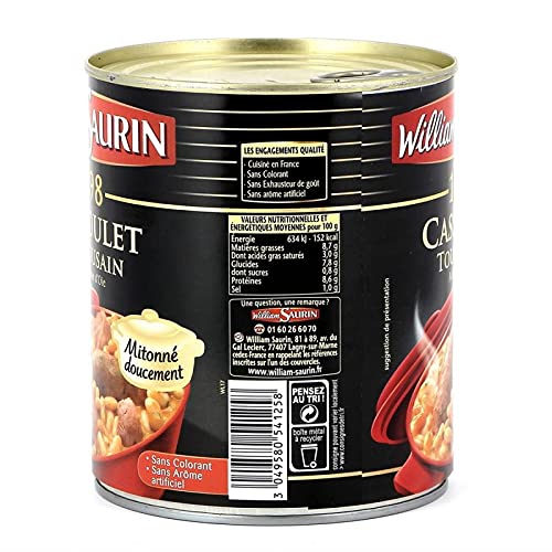 Cassoulet Toulousain Cuisiné à la Graisse d'Oie 1898 William Saurin - Saveurs Traditionnelles - Plat Chaud Prêt à Déguster - Epicérie Salée - Conserves - Le Lot De 3