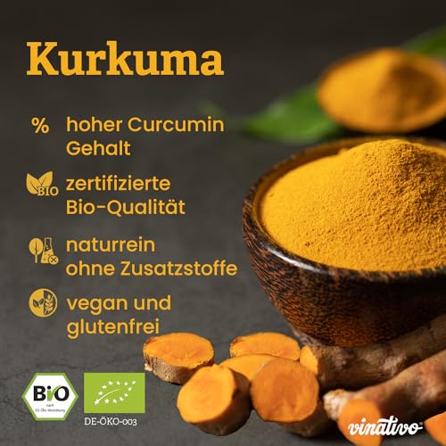 Foto von vinativo Kurkuma Pulver BIO – 1kg – bio Rohkost-Qualität – geprüft – Kurkumapulver – Curcuma gemahlen – Bio-Qualität