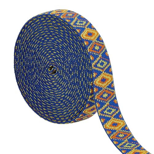 BENECREAT Fasce Elastiche Jacquard Da 4.6 m, Nastro Elastico Jacquard Intrecciato Largo 25mm per Accessori Artigianali Fai Da Te, Cucito di Indumenti, Decorazioni per La Casa (Blu)