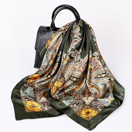 1 Pieces 35inch Large Satin Head Scarf for Girls Women, Silk Feeling Square Hair Scarves Bandanas Vintage Hair Neck Wraps2