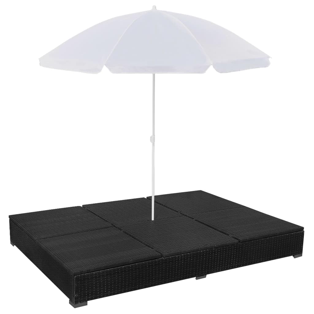 vidaXL Tumbona con Sombrilla Jardín Mueble Hamaca con Parasol Piscina Asiento Sofá Exterior Patio Terraza Ratán Sintético Negro Material Tipo Mimbre