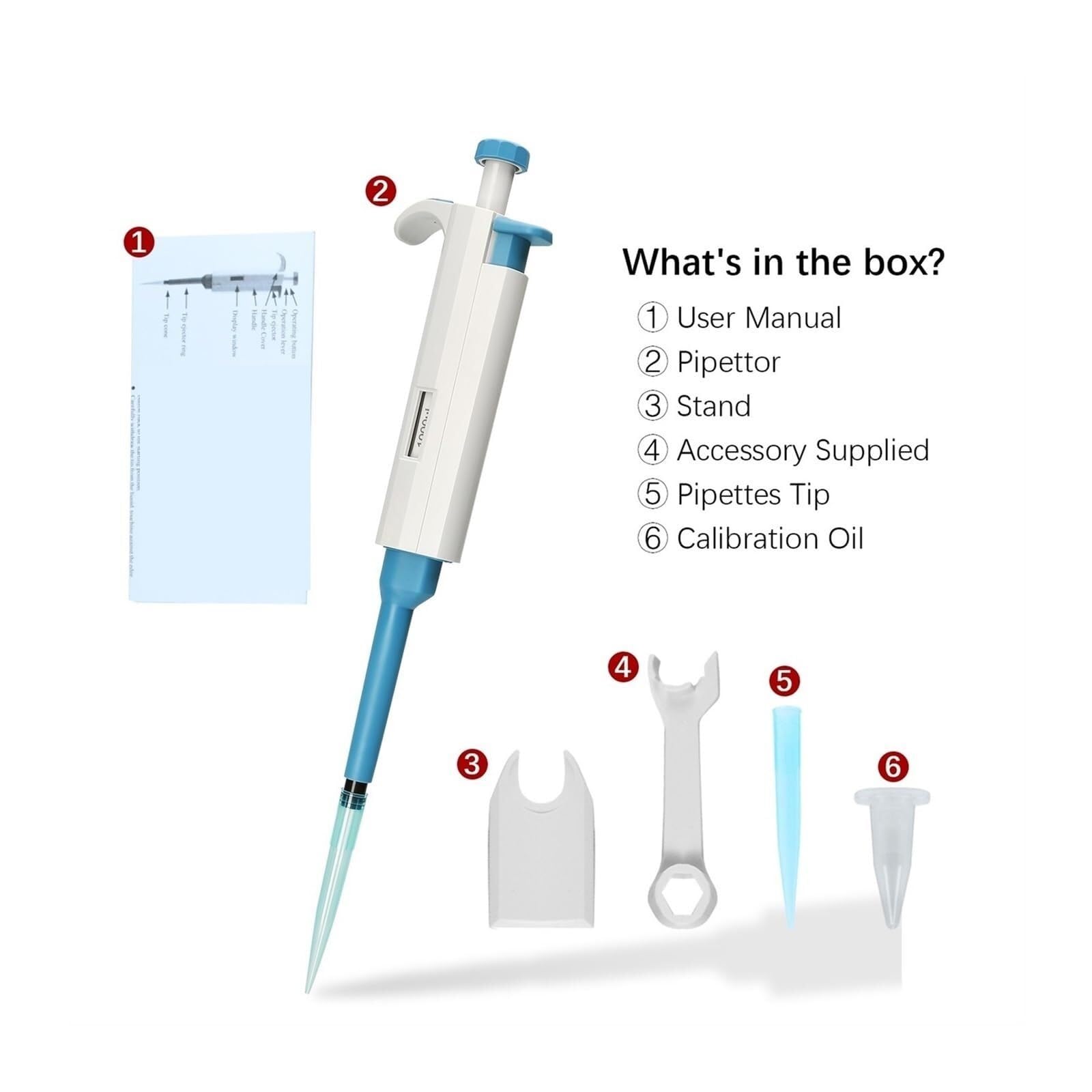 Pipeta Pipeta De Laboratorio Monocanal Con Micropipetas Caudal Fijo, Pipetas Volumen Digitales + Puntas para laboratorio(100-1000ul)