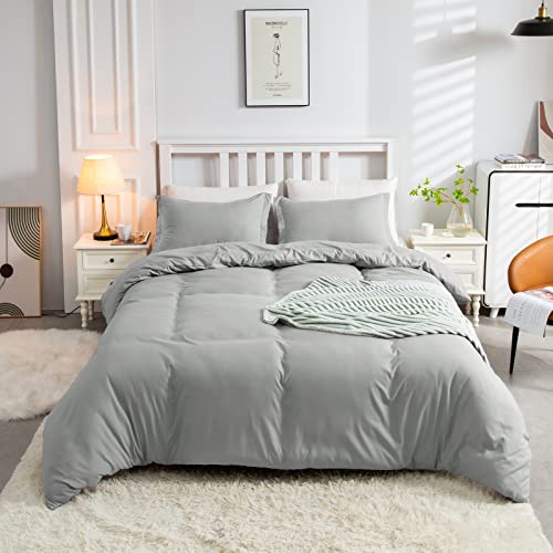 Bleum Cade Grey Duvet Cover Queen Size Set, Soft Comfy Queen Duvet Covers Wrinkle-Free 3 Pcs (1 Bedding Duvet Cover, 2 Pillowcases) With Zipper Closure & Corner Ties, No Comforter(Queen, Gray) #TOP28