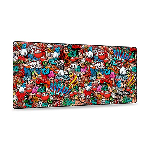 SUBBLIM Alfombrilla de Ratón XL Graffiti para Computadora, con Base de Goma Antideslizante, para Ratón con Cable o Inalámbrico PC/Mac, Resistente al Agua, 90x40x0.3cm, Estampado