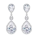 EVER FAITH Wedding Dangler Clear CZ December Birthstone Teardrop Banquet Prom Pierced Earrings Silver-Tone