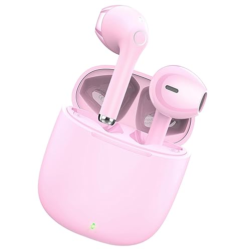 Wireless Earbuds, yobola Bluetooth Earbuds, IPX5 Waterproof Wireless Headphones Touch Control, Bluetooth Headphones 5.1 Built-in Microphone, 25 Hrs with USB-C Charging with Running/Fitness - M - Pink