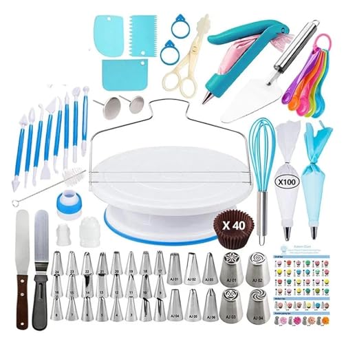 207-Piece Ultimate Cake Decorating Kit with Tips, Turntable, 100 Piping Bags & Complete Tools - Professional DIY Baking Set