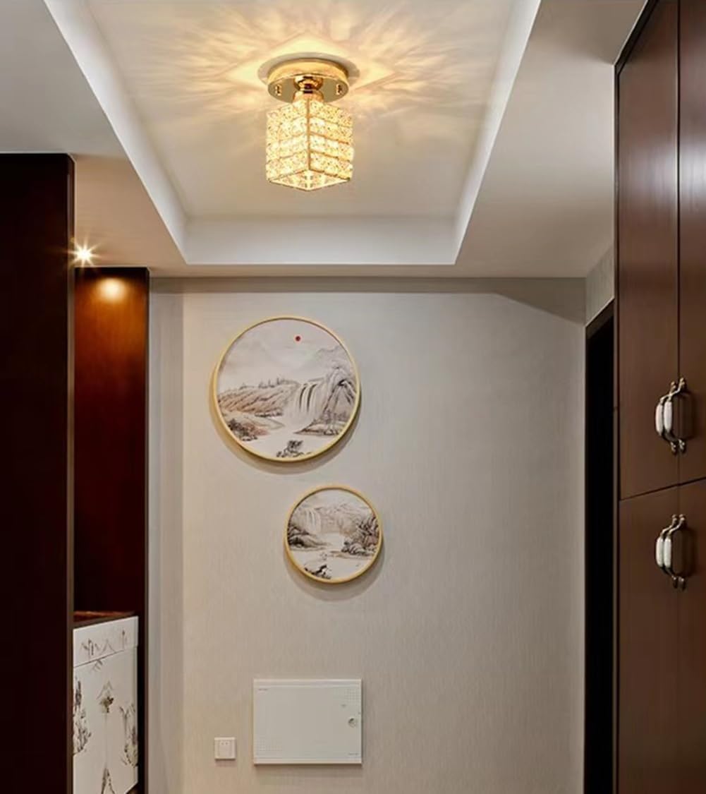 Nowoczesna Złota Lampa Sufitowa E27, Półpłaska Lampa Sufitowa, Sypialnia, Oświetlenie Sufitowe Do Przedpokoju, Korytarza, Salonu, Garderoby, Balkonu, C