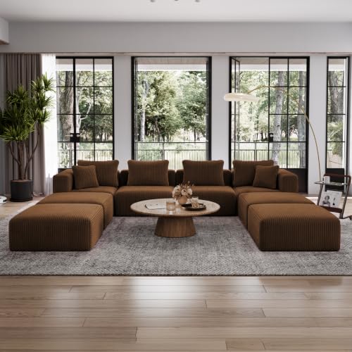 Image of Avenco 141-inch U-Shaped Modular Sectional Couch Sofa with 4 Ottomans