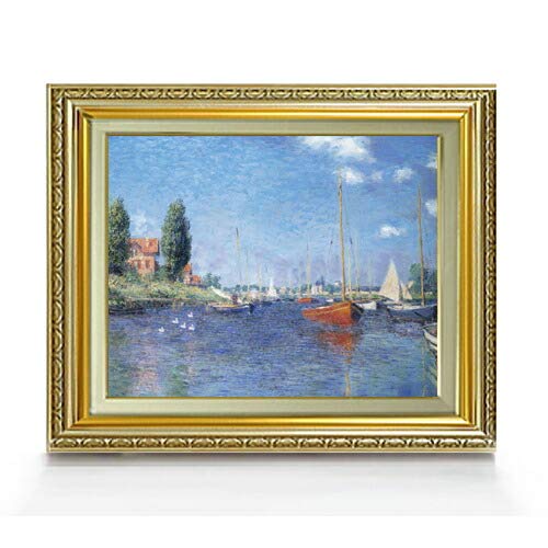 クロード・モネ 赤いボート、アルジャントゥイユ F6 油絵直筆仕上げ| 絵画 6号 複製画 ゴールド額縁 556×465mm