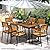 Tangkula 7 Piece Outdoor Dining Set for 6, Acacia Wood Rectangular Dining Table & 6 Armchairs w/Metal Frame, Umbrella Hole, Farmhouse Dining Furniture Set for Garden Porch Poolside Yard