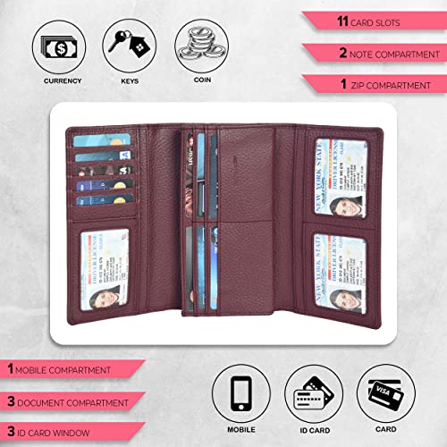 Image of Real Leather Women Wallet Leather with RFID Blocking -Trifold Card Holder Designer Ladies Clutch with ID Window Wallets