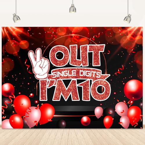 10th Birthday Backdrop Red and Black Birthday Backdrops for Photography Red Balloon Confetti Decoration Backdground Unreal Red Bubble Party Banner Photo Booth Props 7x5Ft