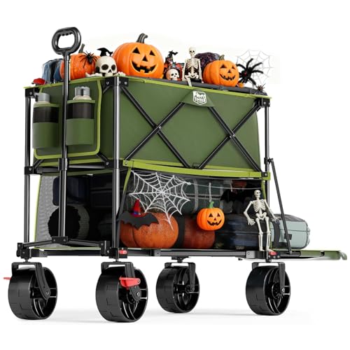 TIMBER RIDGE 400L Large Capacity Folding Double Decker Wagon with Brakes, 54' Extra Long Extender Wagon Cart, 450lbs Heavy Duty Collapsible Cart, All-Terrain Big Wheels for Camping, Sports, Shopping