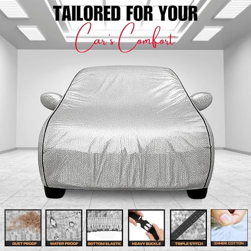 Image of 100% Waterproof Car Cover for Seltos UV Protection, Dustproof, Windproof | Custom Fit with Mirror Pockets, Belt & Buckle | All Weather Outdoor Body Cover(Silver)