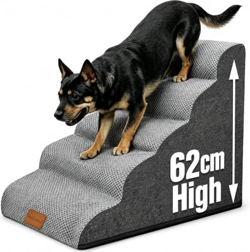 Trhillsbrad Breiter Hundetreppe 5 Stufen 62cm hoch für Kleine Hunde, Hochdichtem Schaumstoff Haustiertreppe, Waschbarem Bezug und Rutschfestem Boden