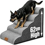 Trhillsbrad Breiter Hundetreppe 5 Stufen 62cm hoch für Kleine Hunde, Hochdichtem Schaumstoff Haustiertreppe, Waschbarem Bezug und Rutschfestem Boden