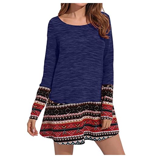 CNFIO Mujer Vestido Cuello Redondo Manga Larga Plus Tamaño Tops Moda Jersey Punto Mujer